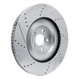 Ford Mustang Mach-E Brake Rotor (1) - Front Right - R1 Concepts - Drilled & Slotted - Silver - `21-`25